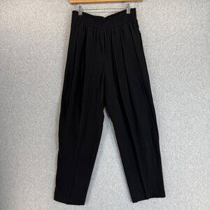 Sharon Anthony Black Pleated Pull On Pants Straight Leg Size 8 Petite Rayon Vntg